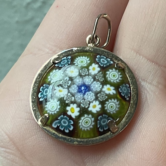 Vintage Sterling Silver Vermeil Murano Glass Circle Pendant - Picture 4 of 6